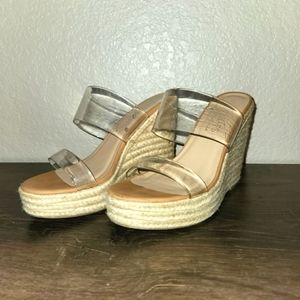 Clear strap, slide on wedges